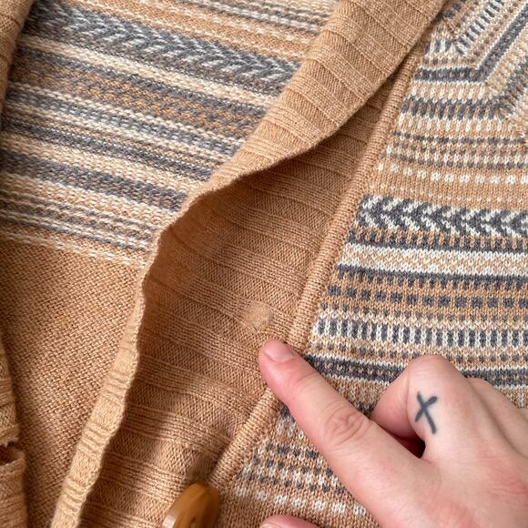 Patagonia Lambswool Scandi Cardigan Sweater L Camel Tan Fair Isle Nordic Boho - Picture 13 of 13